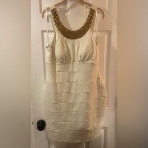 Ivory Dress w Gold Beaded Neck Jackie Jon